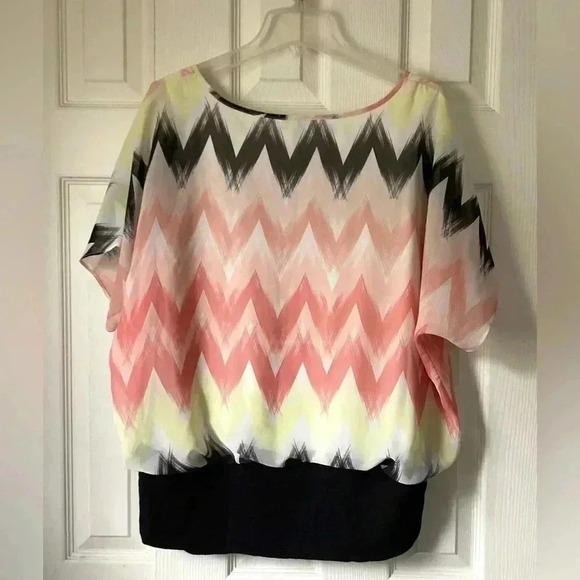 AB Studio womens short sleeve batwing pink multicolor striped blouse, size XL - Picture 6 of 11